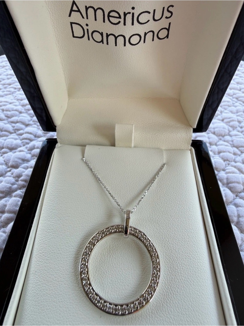 14k White Gold Circle Pendant Necklace